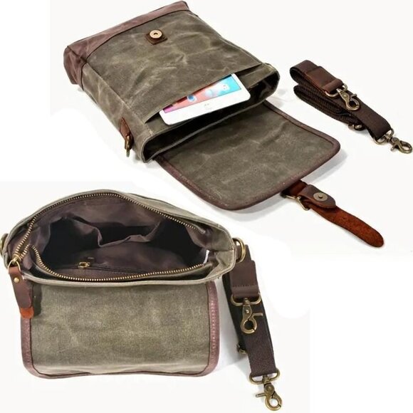 NEW Handcrafted Oil Waxed Canvas Shoulder Bag Unisex. The Rugged Traveler's Tote - Picture 7 of 8